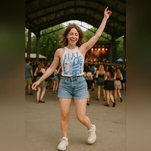 XS Y2k Graphic Grunge Band Tank Nirvana Kurt Cobain Rock Concert Semi-cropped